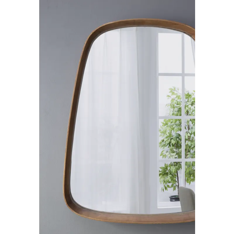 Irrgeular Mirror With Wood Frame, Wall Mirror For Living Room, Bathroom Entryway - Brown