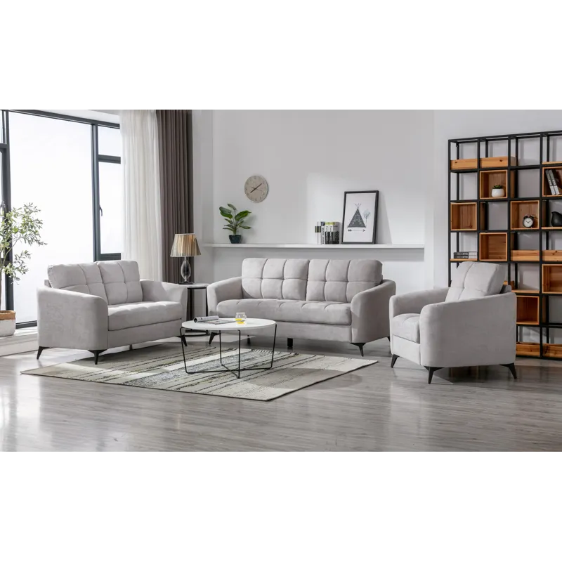 Callie - Woven Fabric Living Room Sofa, Loveseat, Chair (Set of 3) - Light Gray