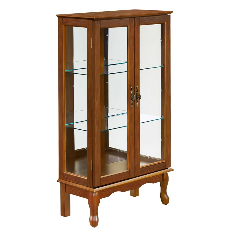 Curio Cabinet Lighted Curio Diapaly Cabinet With Adjustable Shelves And Mirrored Back Panel, Tempere