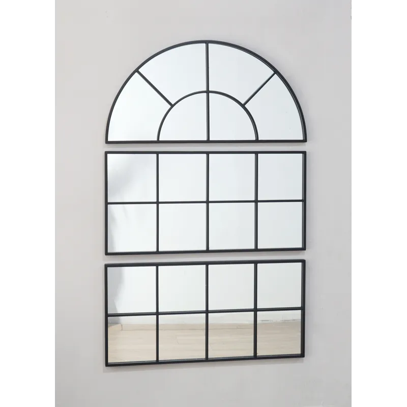 Large Arched Wall Mirror With Three Separate Sections - Black