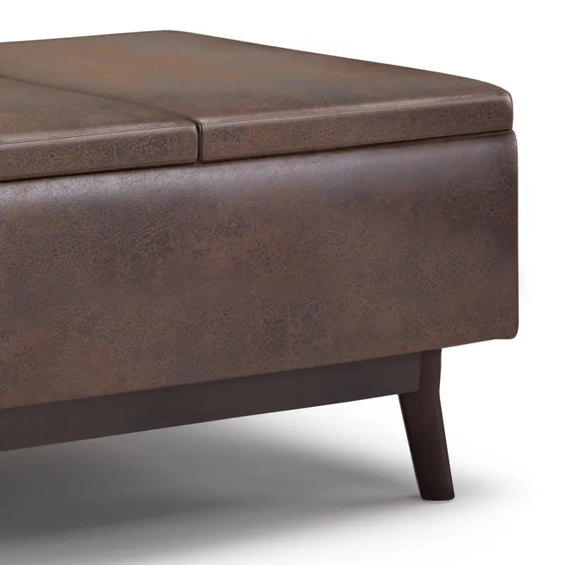 Owen - Tray Top Small Coffee Table Storage Ottoman - Distressed Chestnut Brown