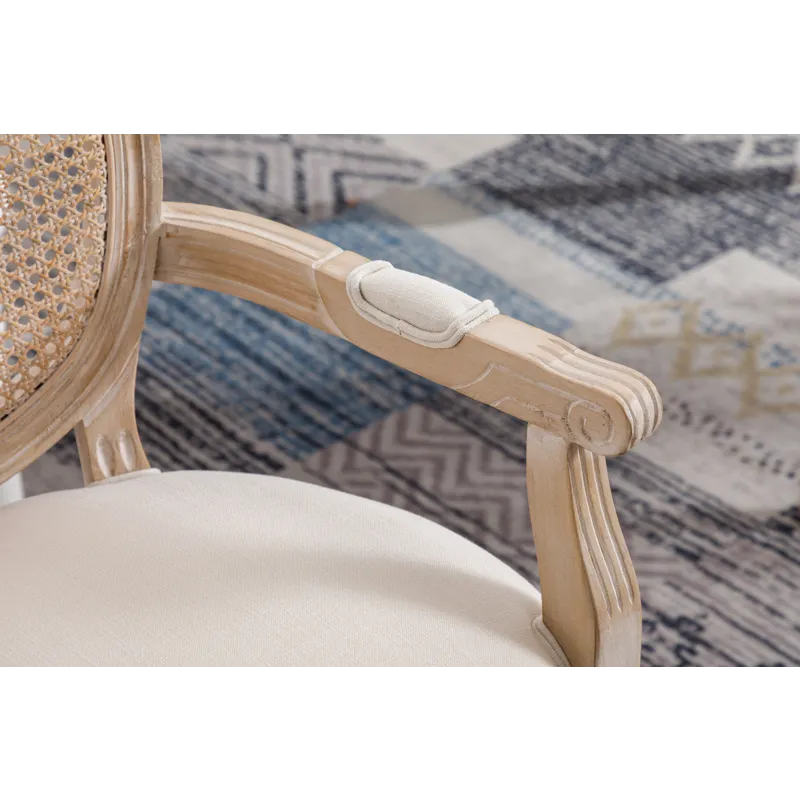 French Vintage Upholstered Fabric Dining Armchair (Set of 2) - Beige
