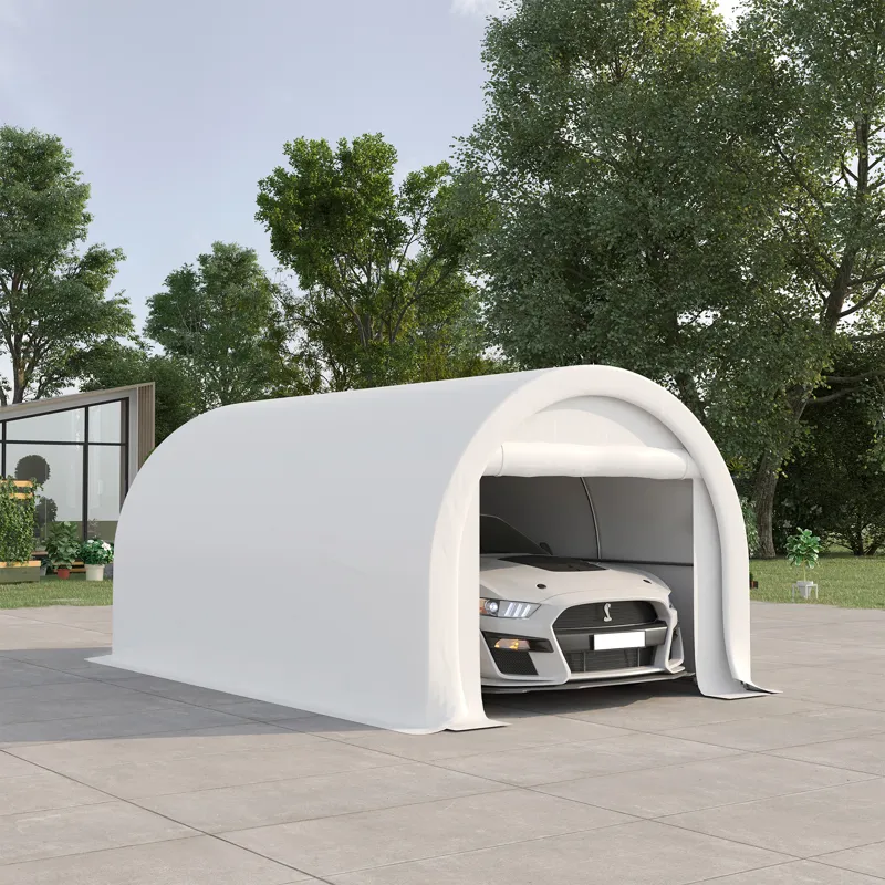 Outsunny - 10\' x 16\' Carport, Heavy Duty Portable Garage Storage Tent With Large Zippered Door, An