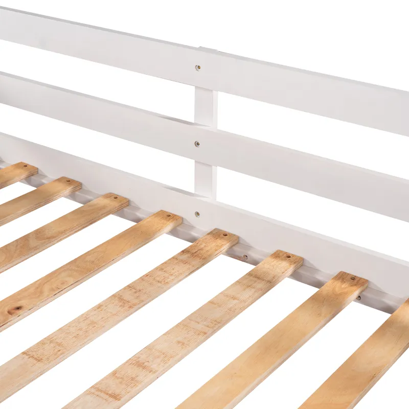 Full And Twin Size L-Shaped Bunk Bed With Slide And Short Ladder - White