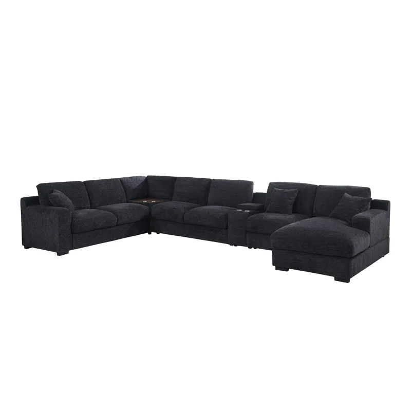 Celine - Chenille Fabric Corner Sectional Sofa With Right-Facing Chaise, Cupholders, And Charging Ports - Dark Gray