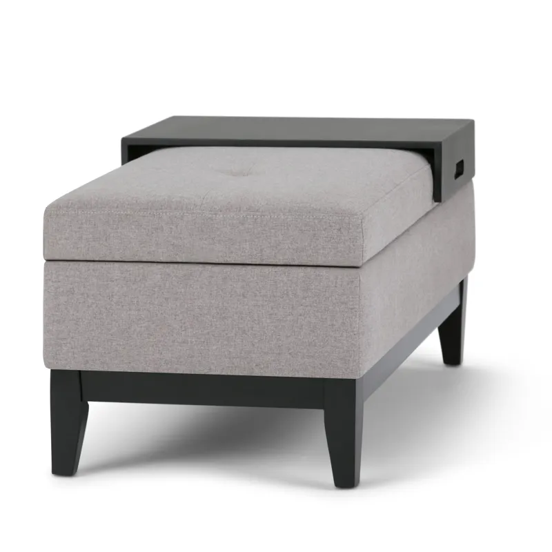 Oregon - Storage Ottoman Bench with Tray - Cloud Grey