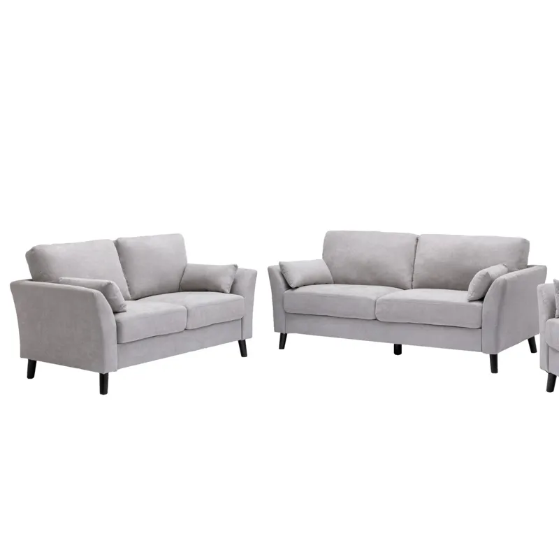 Damian - Woven Living Room Fabric Sofa, Loveseat (Set of 2) - Light Gray