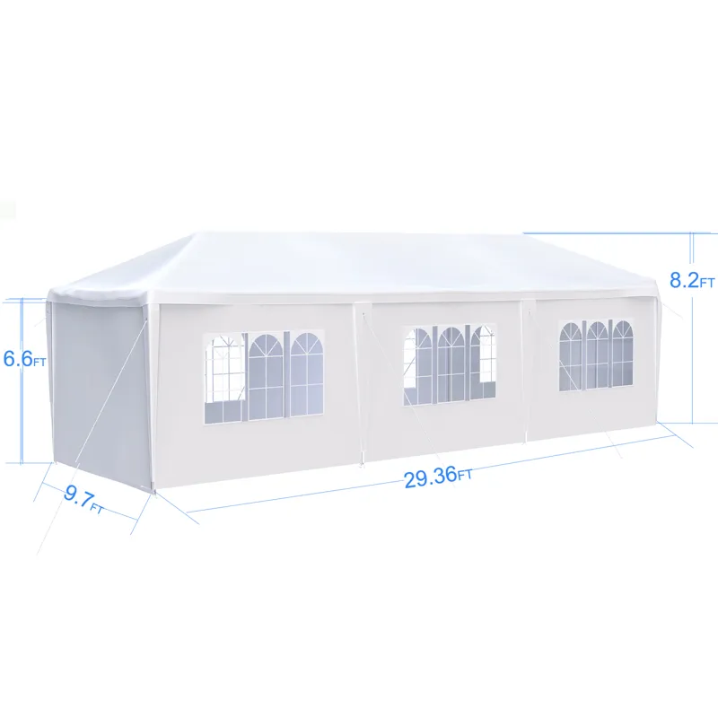 10X30' Wedding Party Canopy Tent Outdoor Gazebo With 8 Removable Sidewalls - White