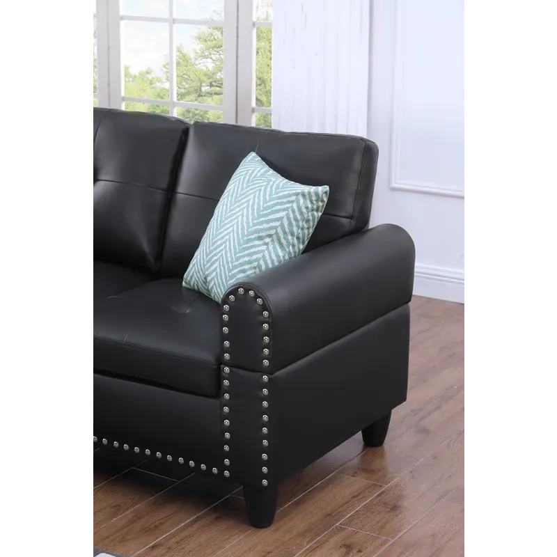 Irine - Faux Leather Sectional Sofa With Ottoman - Black