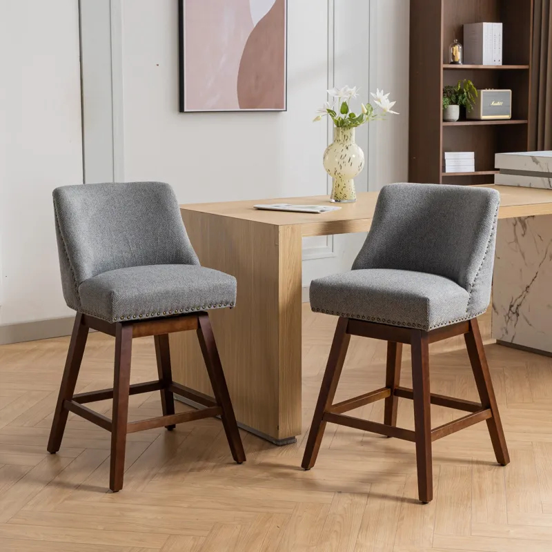 Counter Height Swivel Barstools, 26\'\' H Seat Height Upholstered Bar Stools (Set of 2), Fabric - Gr