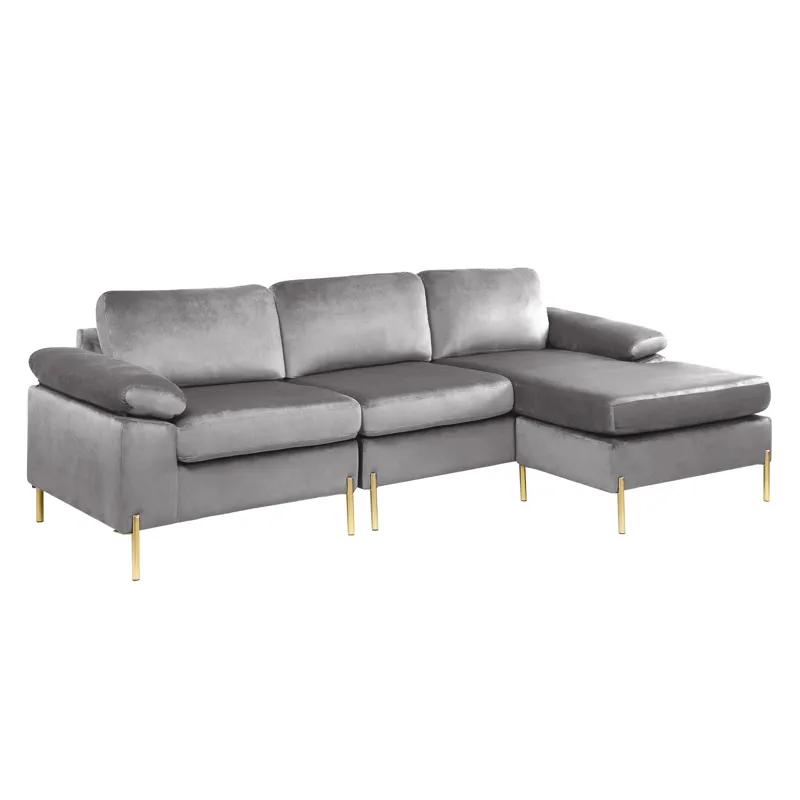 Shannon - Velvet Sectional Sofa With Chaise - Gray