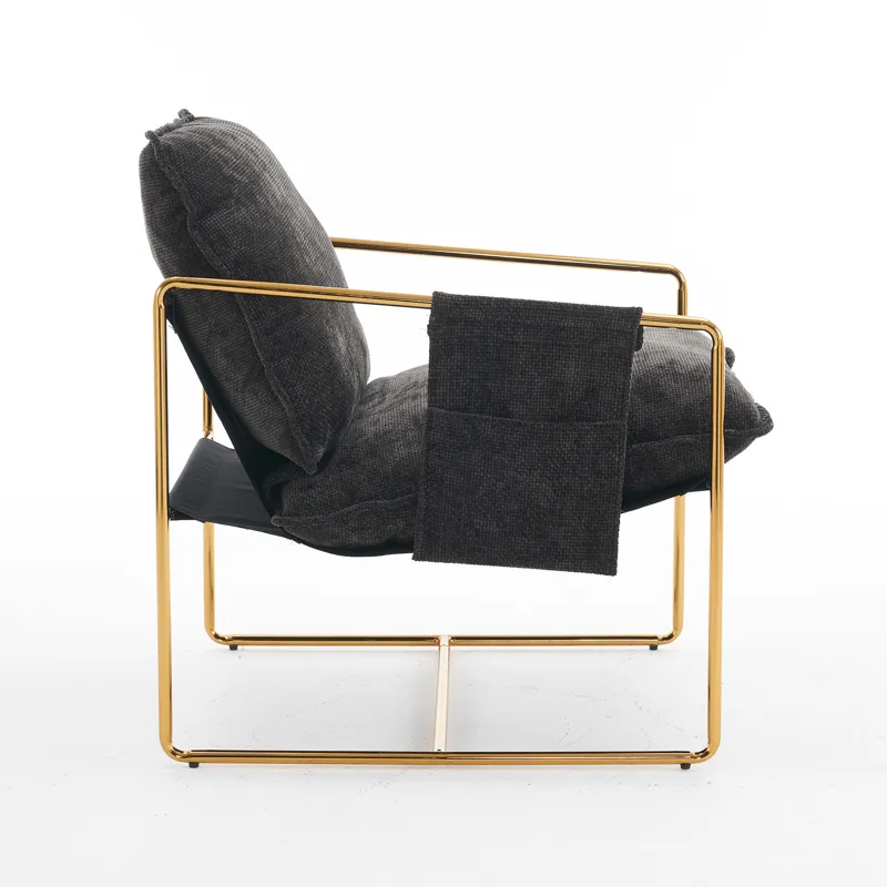 Upholstered Hanging Armchair With Arm Pocketsmetal Frame (Set of 2), Gold-Plated Craftsmanship, Crus