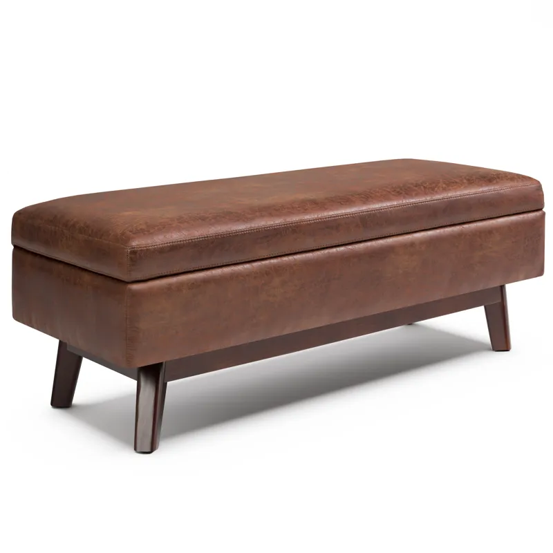Owen - Rectangular Storage Ottoman - Distressed Saddle Brown