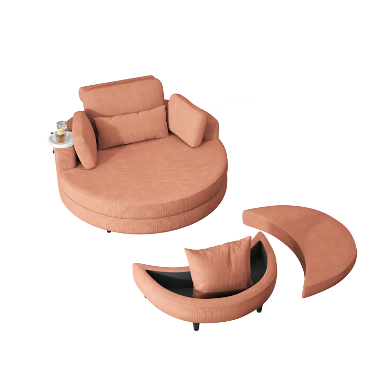 Corduroy Sofa With Two Throw Pillows, A Waist Pillow And An Extra Tray Is Comfortable For A Small Ap