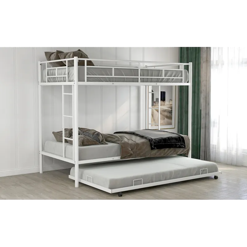Twin Over Twin Bunk Bed With Trundle - White