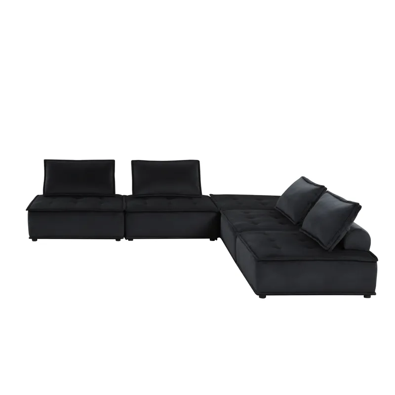 Anna - Velvet 5 Piece Sectional Sofa Ottoman - Midnight