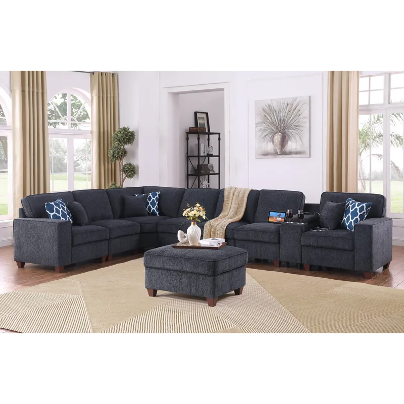 Lily - Sectional Sofa With Ottoman - Black