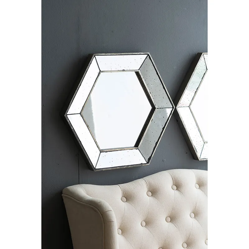 Hexagon Wall Mirror With Traditional Silver Finish, Home Decor Accent Mirror For Living Room - Silve