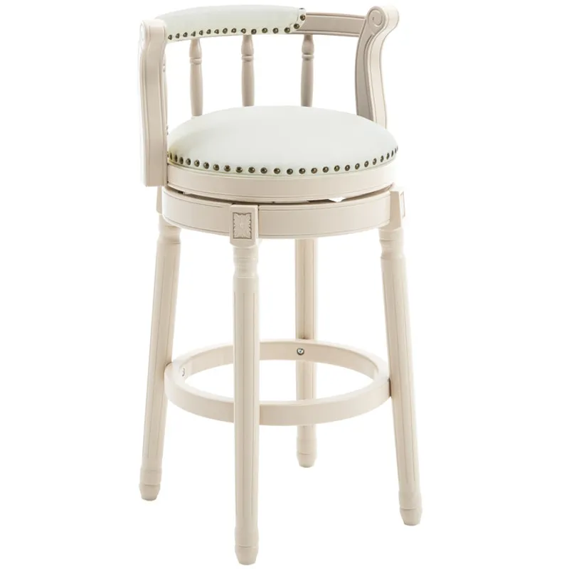 29.5\'\' Leather Wooden Bar Stool - Cream