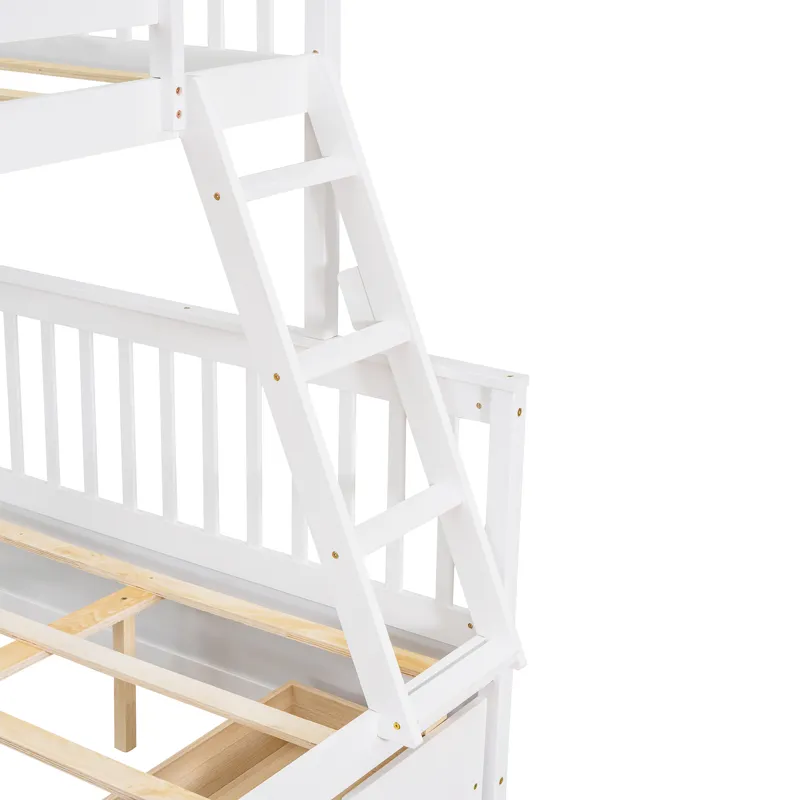 Twin Over Full Bunk Bed With Ladders And Two Storage Drawers - White