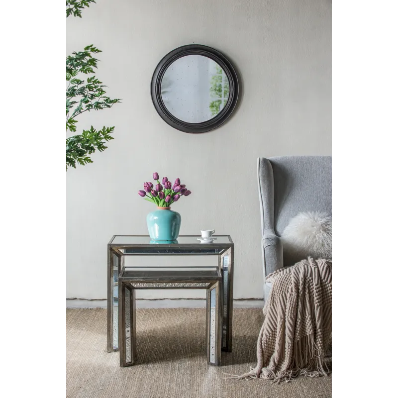 Circle Wall Mirror With Wooden Frame, Antique Classic Accent Mirror - Black