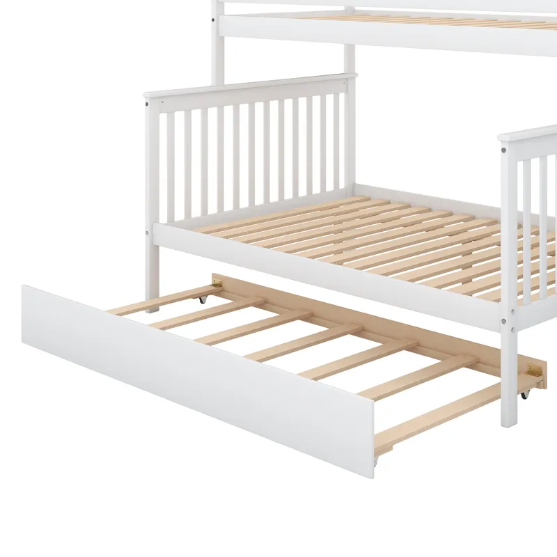 Twin Over Full Bunk Bed With Trundle And Staircase - White