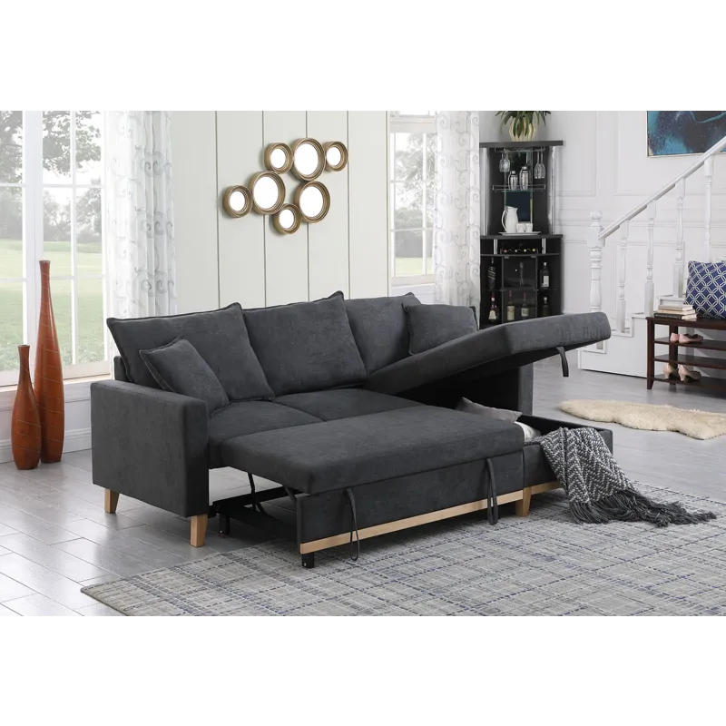 Colton - 84.Woven Reversible Sleeper Sectional Sofa With Storage Chaise - Dark Gray