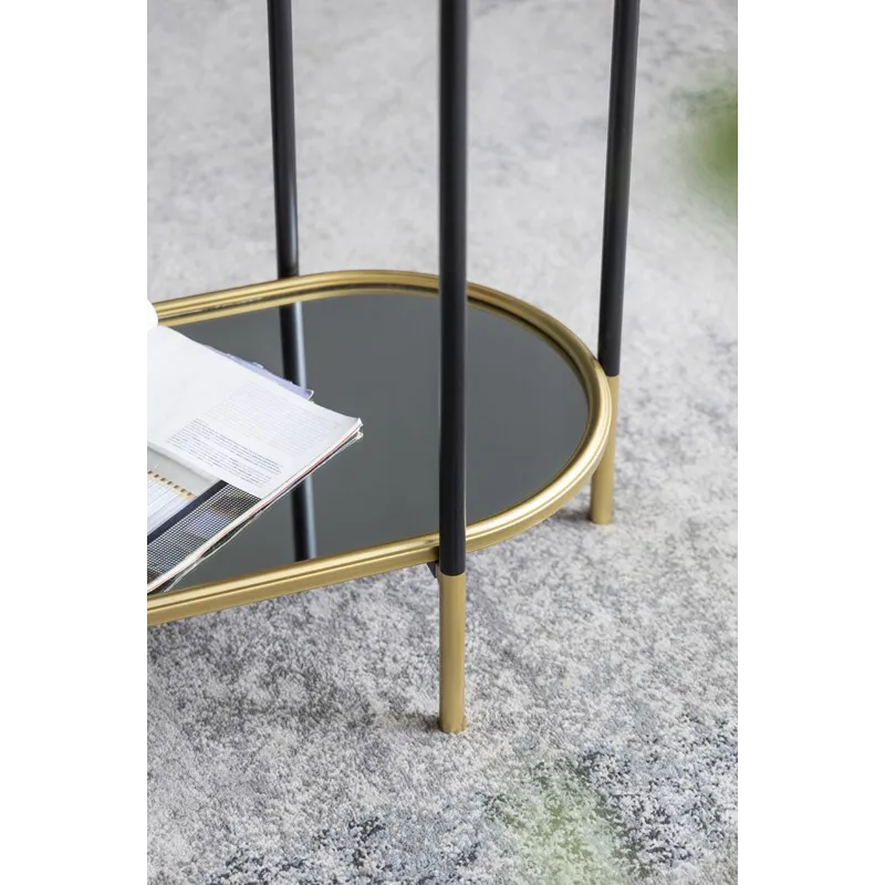 3 Tier Metal Console Table Mirrored Shelf - Black / Gold