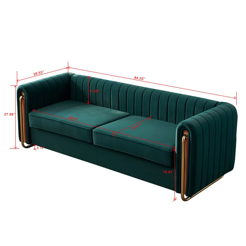 Contemporary Velvet Sofa Couch For Living Room - Green