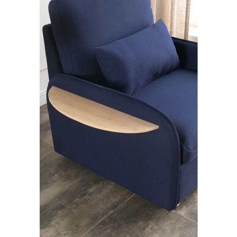 Huckleberry - Linen Accent Chair With Storage Ottoman And Folding Side Table - Blue