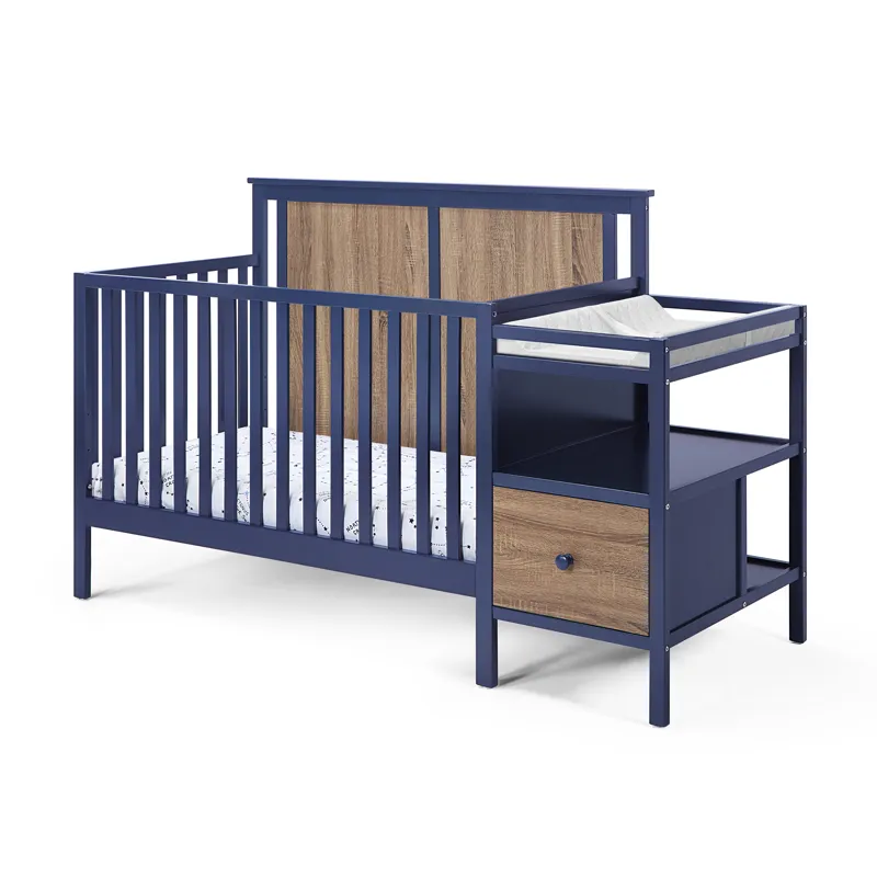 Connelly - 4-in-1 Crib and Changer Combo - Midnight Blue/Vintage Walnut