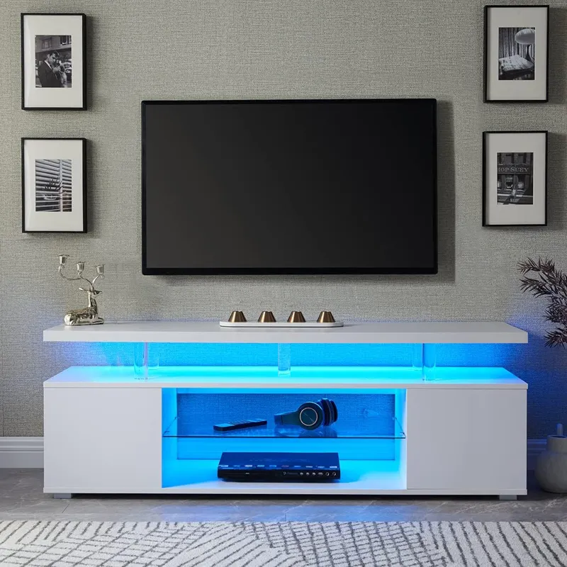 TV Stand LED Gaming Entertainment Center Media Storage Console Table With Large Side Cabinet For Liv