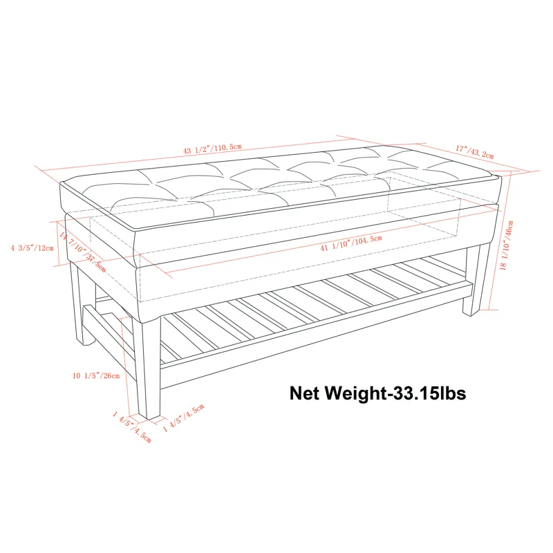 Cosmopolitan - Storage Ottoman Bench with Open Bottom - Distressed Grey Taupe