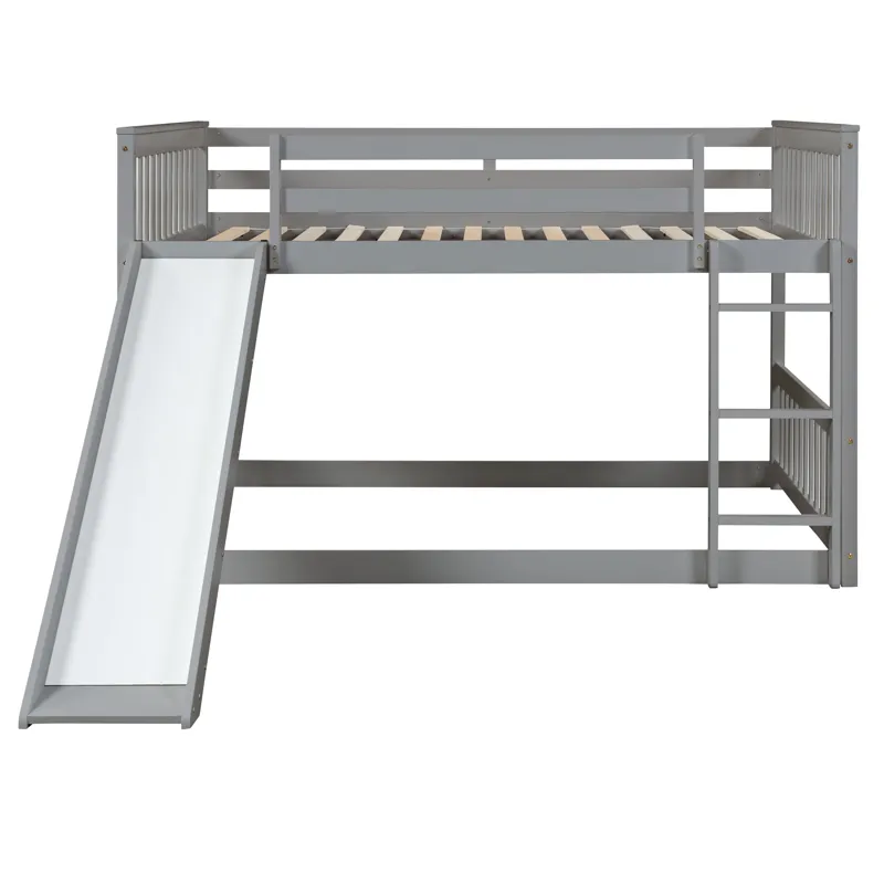 Full Over Full Bunk Bed With Slide And Ladder - Gray