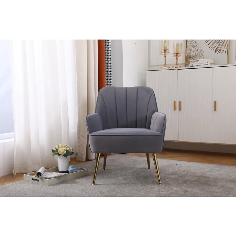 Modern Mid-Century Chair Velvet Sherpa Armchair For Living Room Bedroom Office - Gray