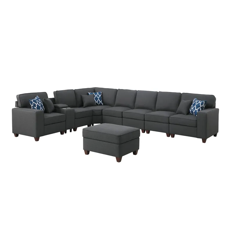 Hannah - Sectional Sofa With Ottoman - Dark Gray
