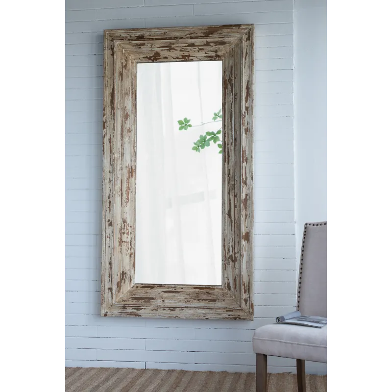 Full Length Rectangle Floor Mirror With Distressed Wood Frame - Brown