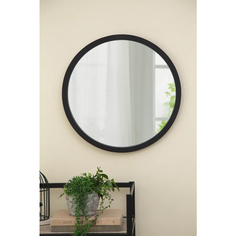 Circle Wall Mirror With Wooden Frame, Wall Mirror For Living Room - Black