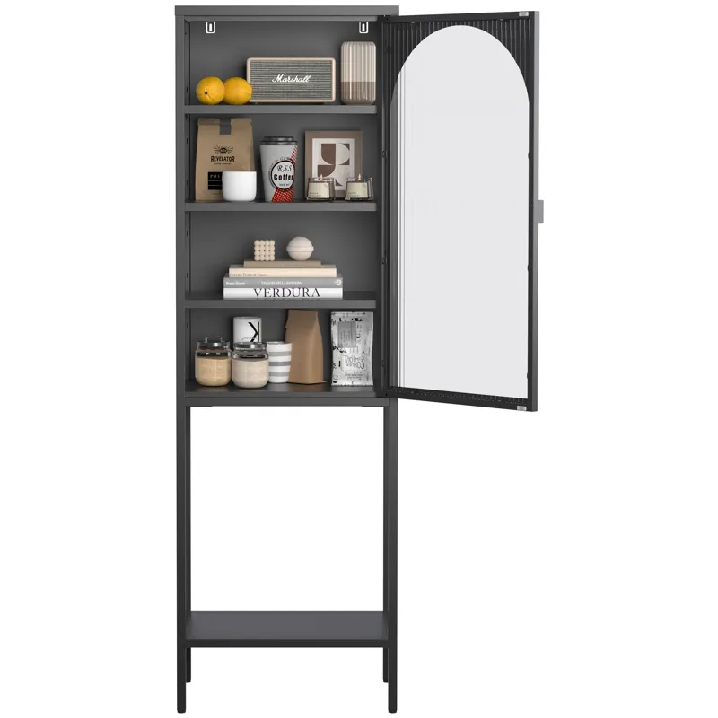 Metal Glass Door Display Storage Cabinet, 5 Tier Cube Bookshelf Storage Cabinet With 3 Adjustable Sh