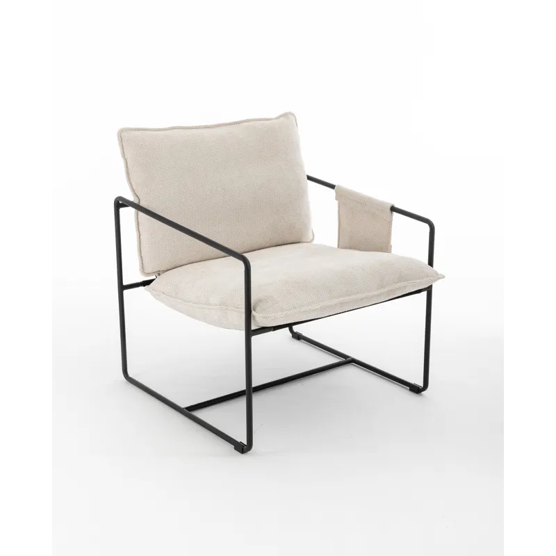 Upholstered Hanging Armchair With Arm Pocket Metal Frame, Crushed Foam Cushions And Skin-Friendly Br