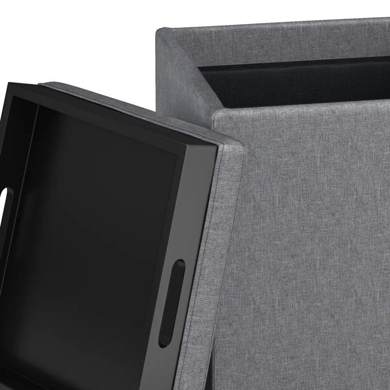 Rockwood - Cube Storage Ottoman with Tray - Slate Grey