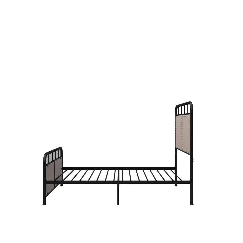 Twin Size Linen Upholstered Platform Metal Bed Frame With Fabric Headboard And Footboard - Brown