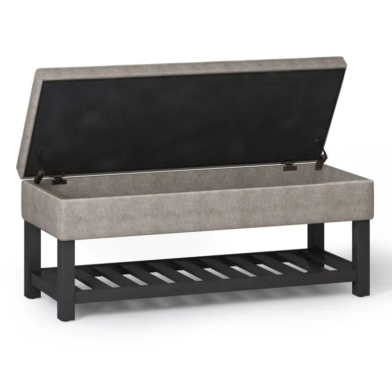 Cosmopolitan - Storage Ottoman Bench with Open Bottom - Distressed Grey Taupe