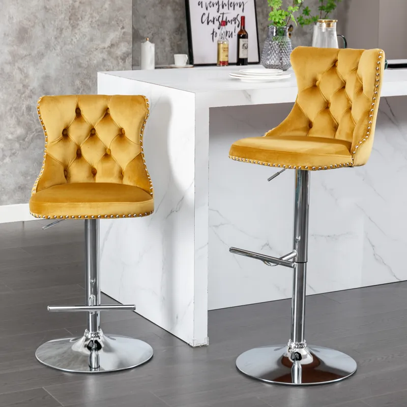 Swivel Velvet Barstools Adjusatble Seat Height From 25-33\", Modern Upholstered Chrome Base Bar Stoo
