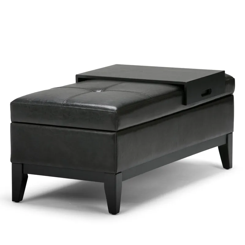 Oregon - Storage Ottoman Bench with Tray - Midnight Black