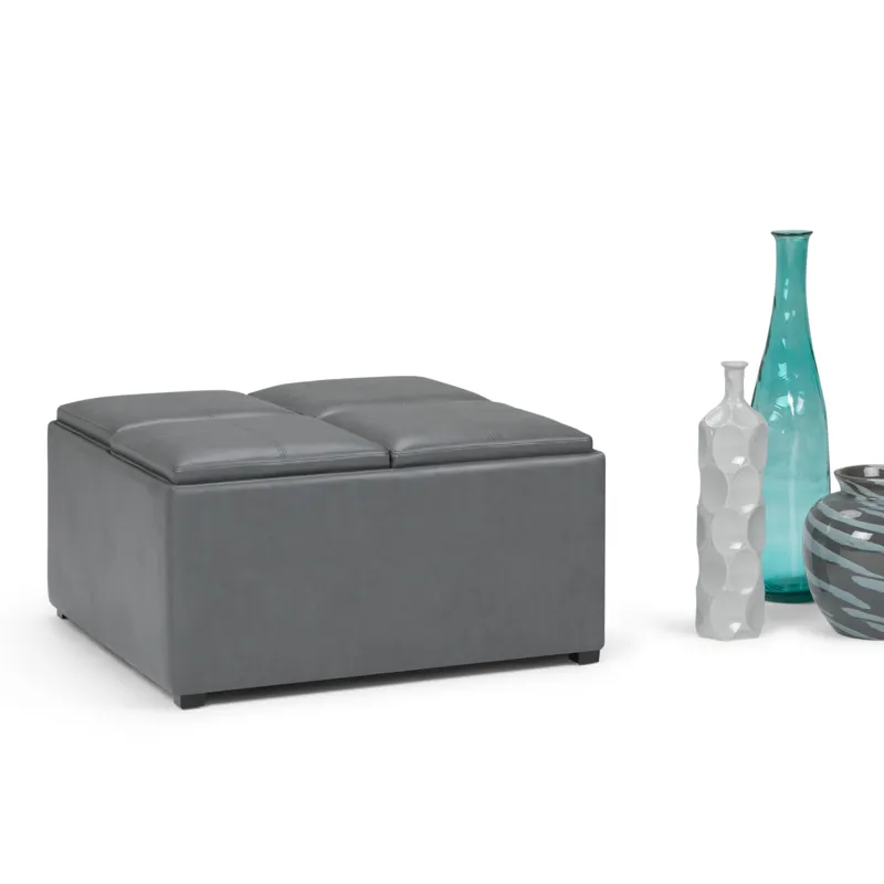 Avalon - Square Coffee Table Storage Ottoman - Stone Grey