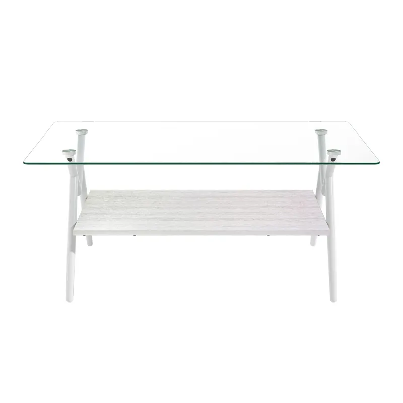 Rectangle Coffee Table With Tempered Glass Top And Metal Legs, Modern Table For Living Room - Transp