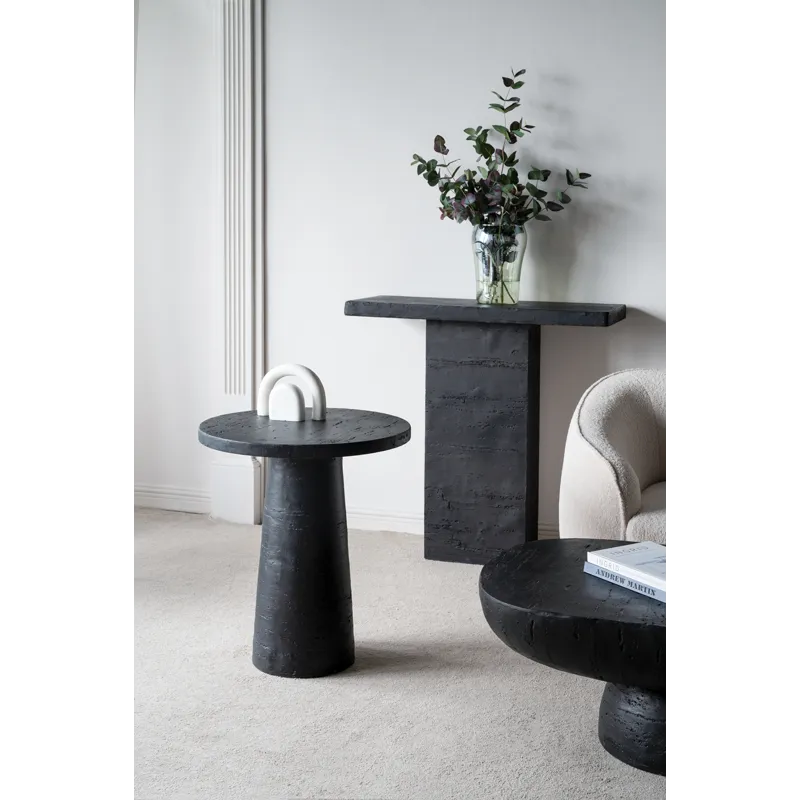 Round Side Table With Pedestal Base - Black - Black