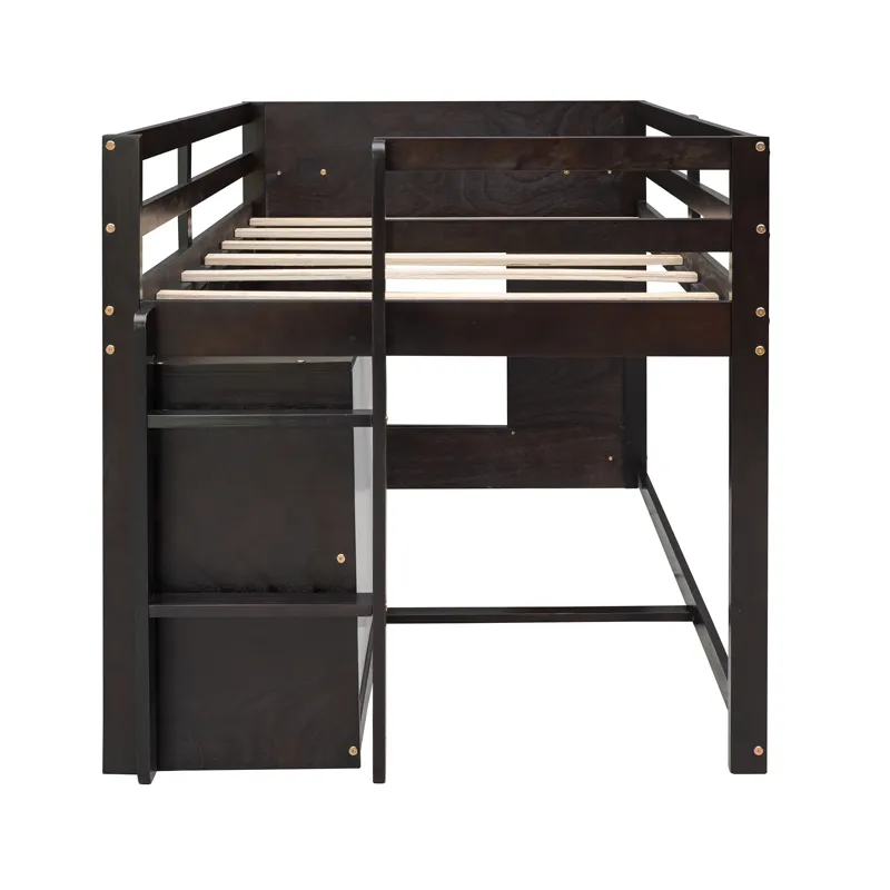 Twin Size Loft Bed With Cabinet And Shelf - Espresso