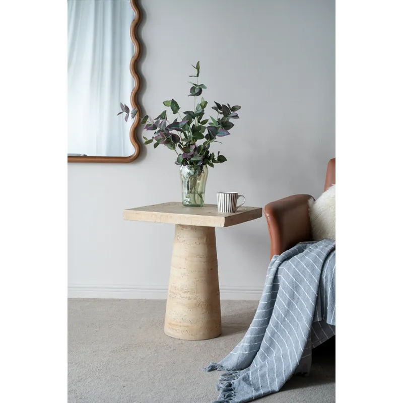 Square Side Table With Pedestal Base - Cream